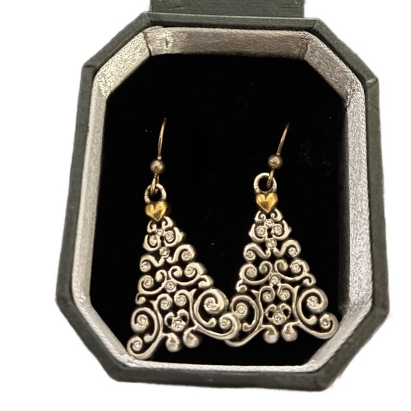 Brighton Jewelry - Brighton | Elegant Silver and Gold Filigree Christmas Tree Earrings